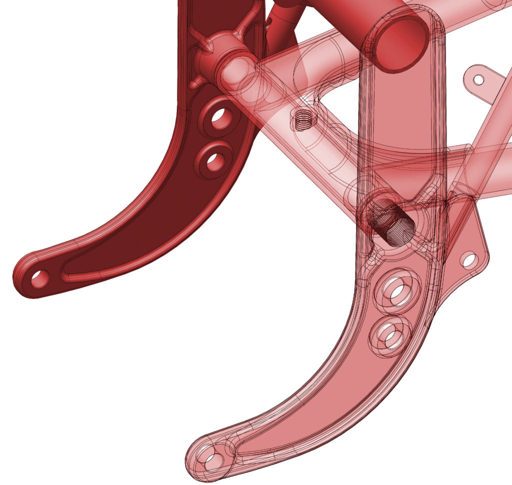 3D Render of Harley-Davidson Aermacchi CRTT swingarm area.