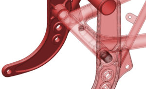 3D Render of Harley-Davidson Aermacchi CRTT swingarm area.
