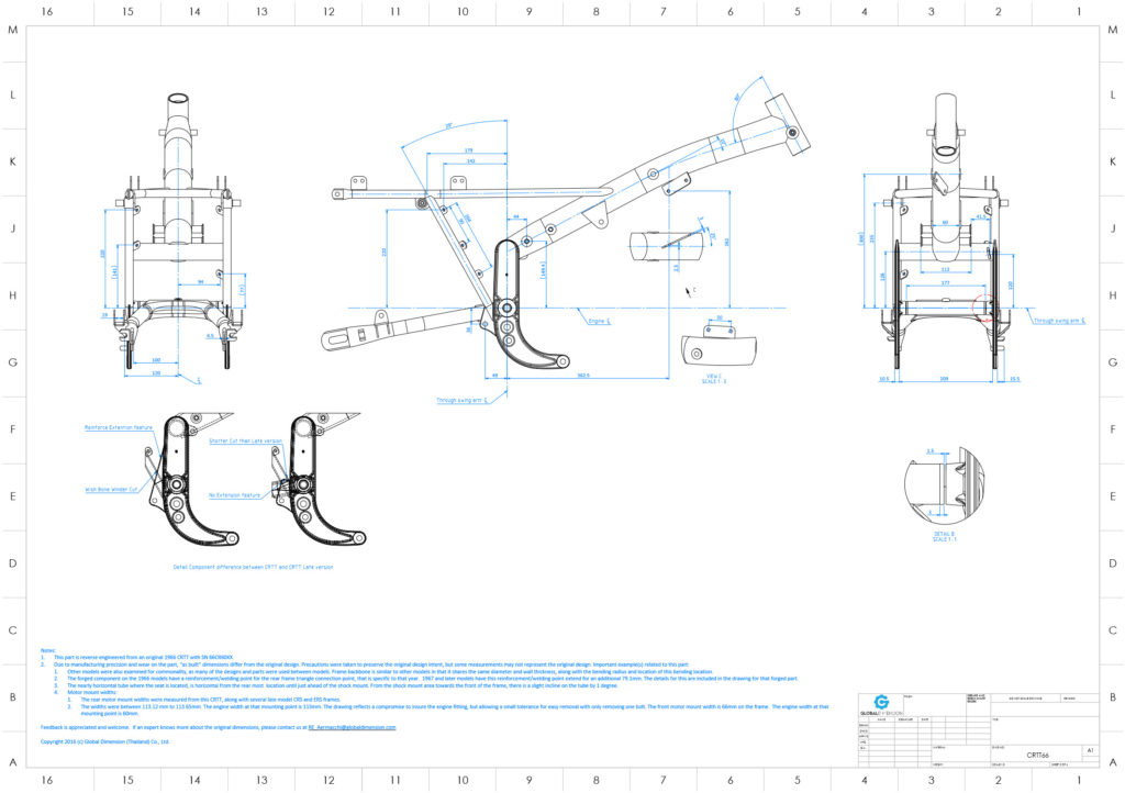 Harley-Davidson Aermacchi CRTT overview assembly drawing with forging data