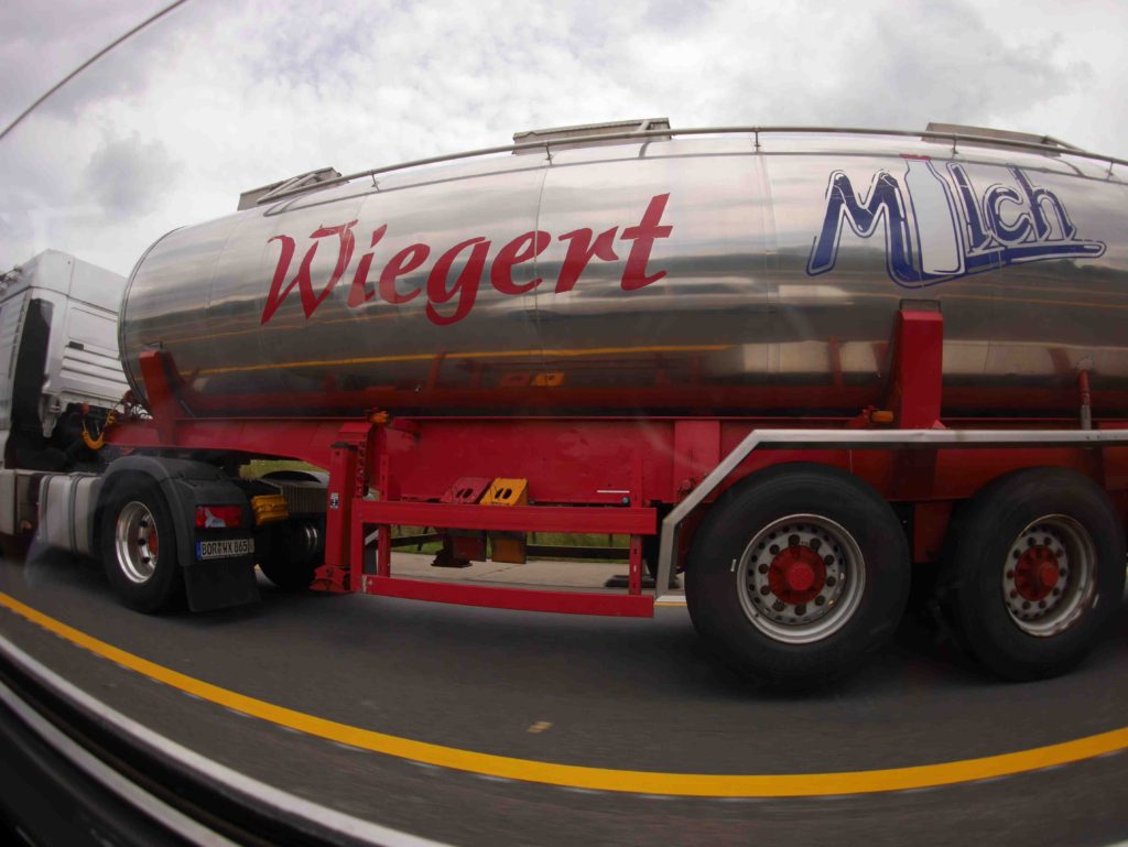 Jake took this picture of our reflection in the milk truck.