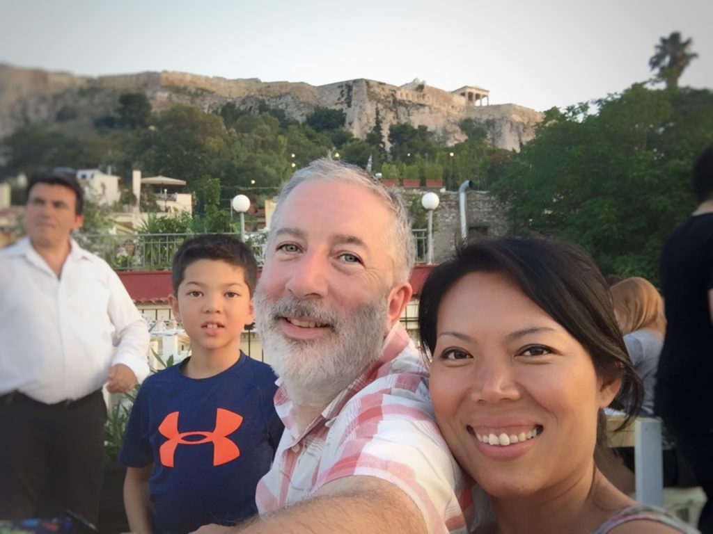 And yet another dinner selfie, with the ever present Acropolis.