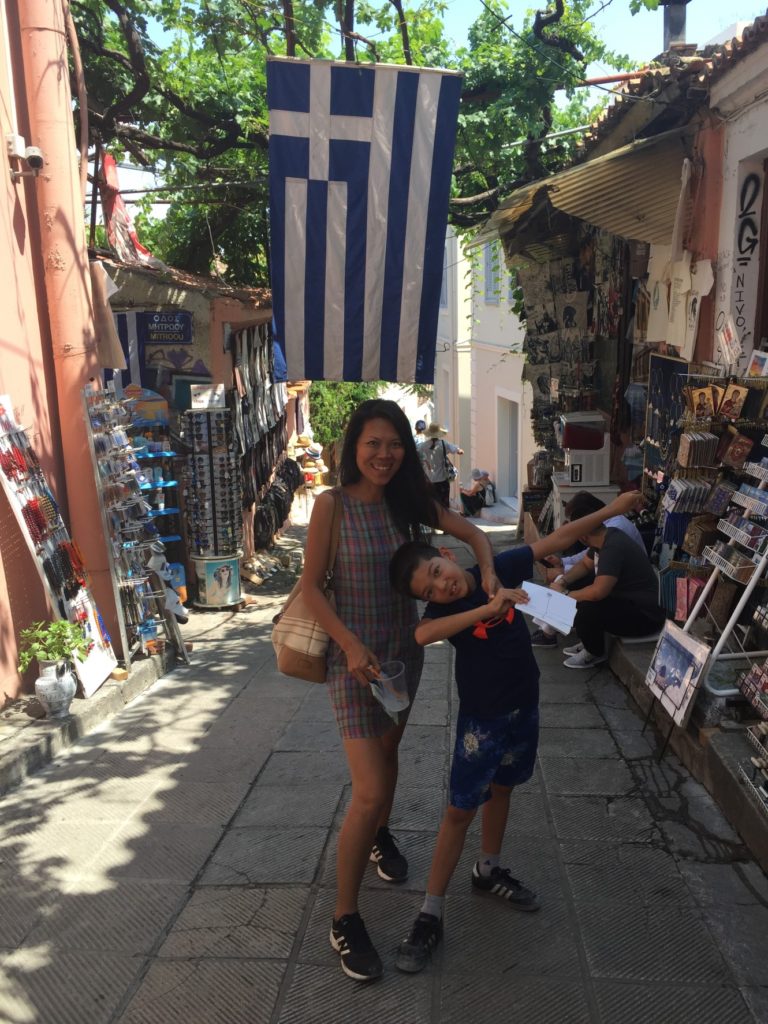 Nice alley - lovely flag. Jake doing a kid craze called 'dab'.