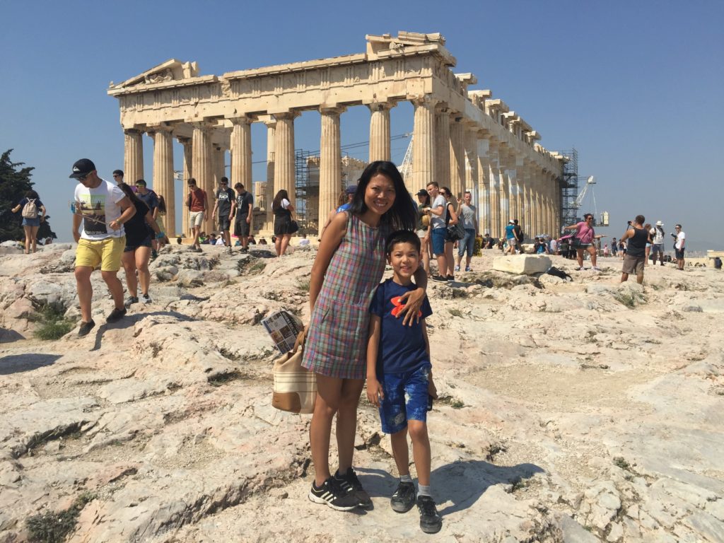 Aey and Jake - with the Acropolis.