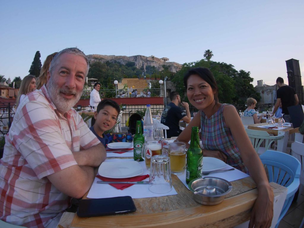 And again, a family dinner selfie (with Acropolis).