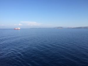 The water was beautiful. Another ferry on a different route.