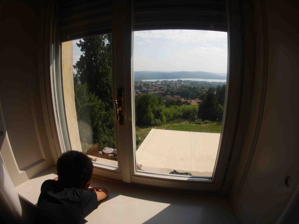 Our room view at the Palace Grand Hotel, Varese. We see the lake.