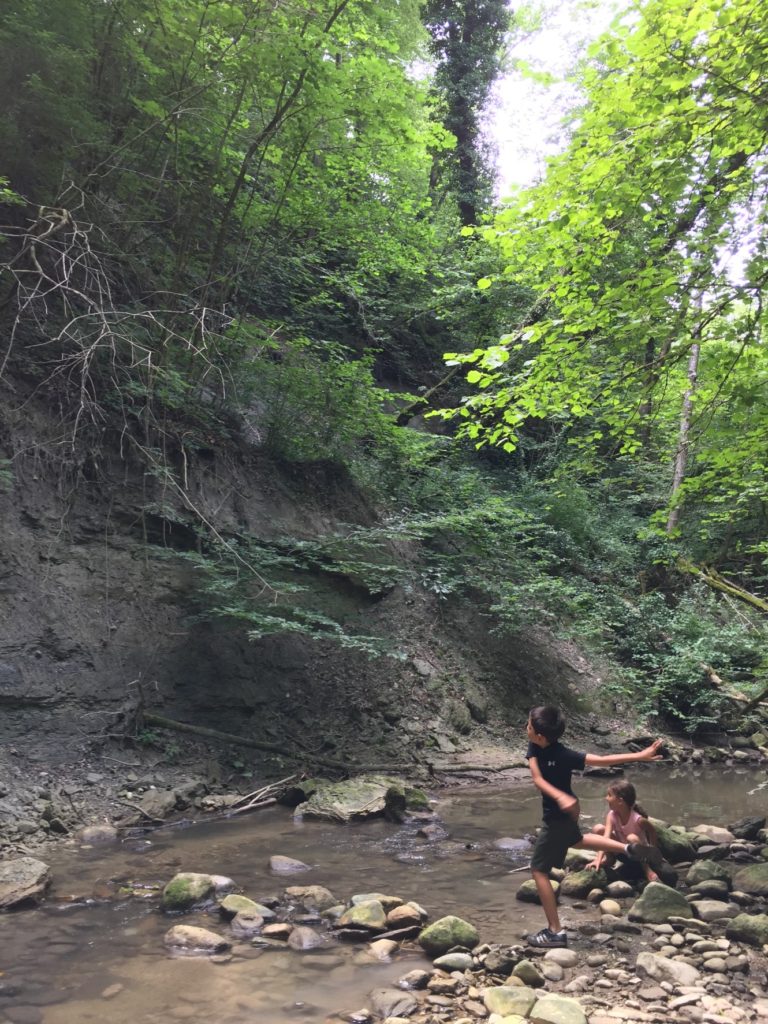 Playing in a local creek.