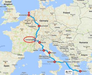 Map - Varese, Italy to Lausanne, Switzerland.