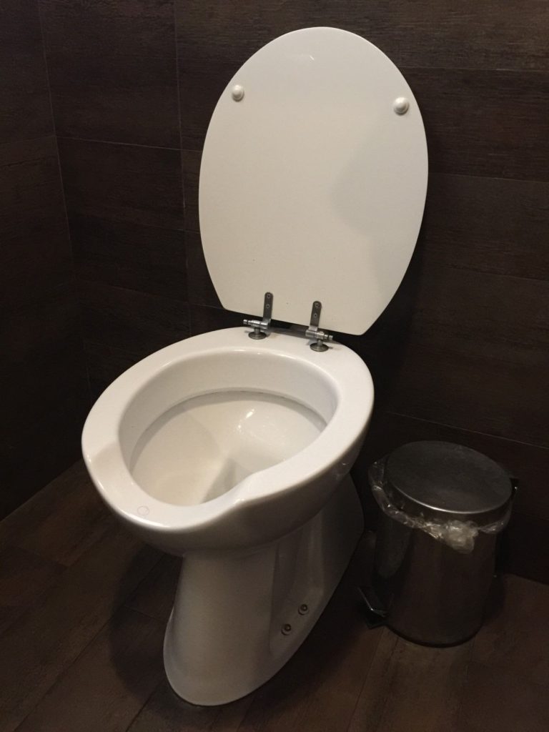 In public bathrooms in Italy, they never have a seat. Makes your thighs strong.