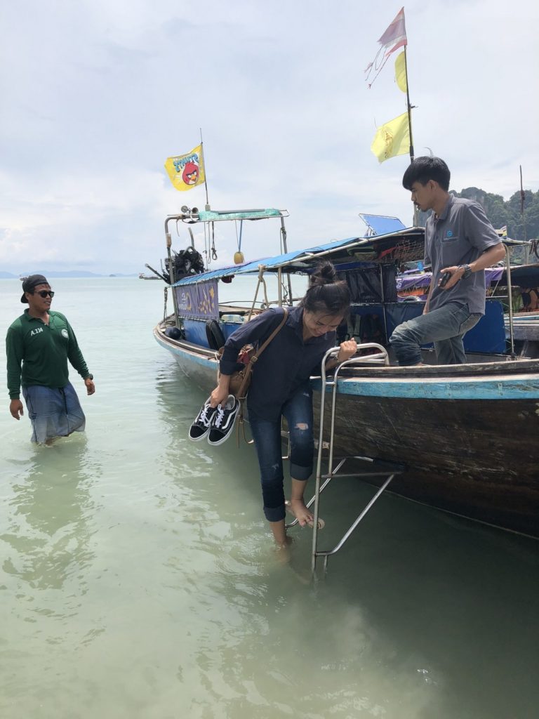 Arriving at Railay Beach. We are the only ones wearing trousers.