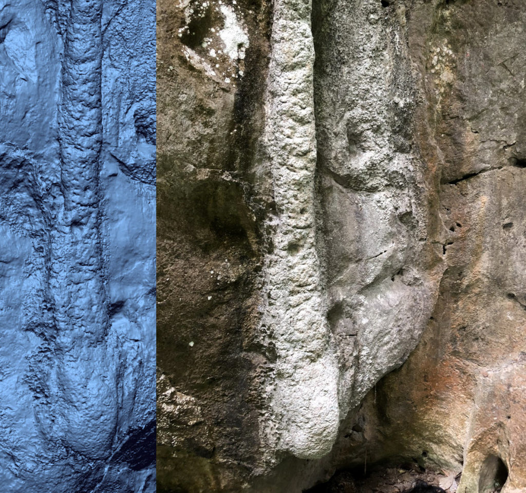 Rock face 3D laser scanned by Creaform Metra.