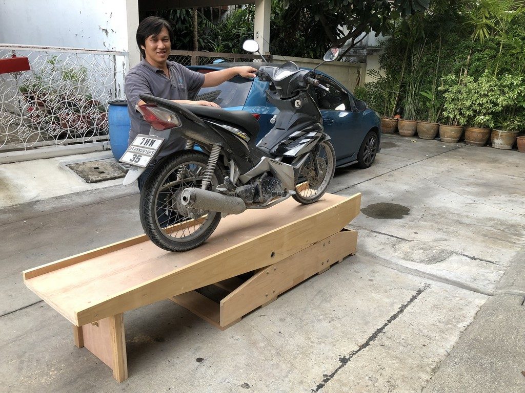 Proudly showing off the muddiest bike in the block.