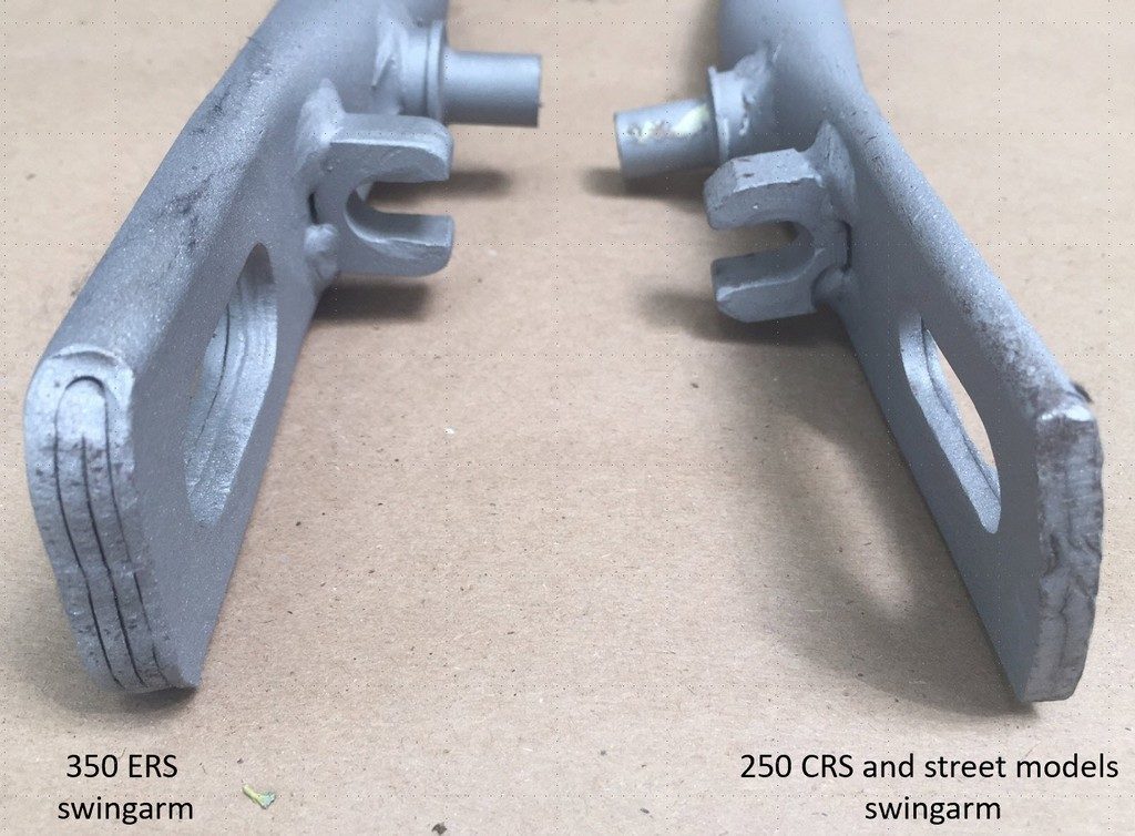 Aermacchi 350 vs. 250 swingarm.