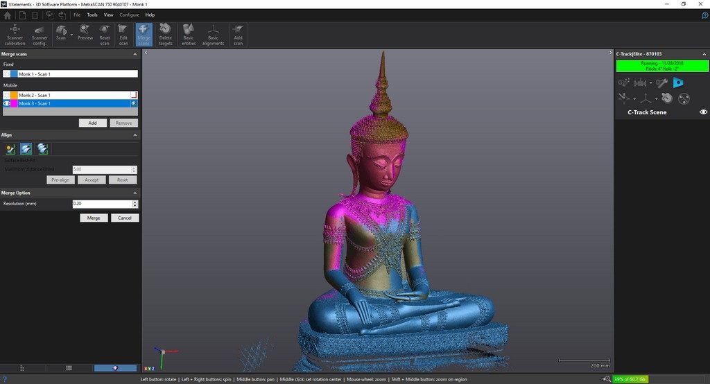 รูปพระพุทธรูปที่โชว์ใน ซอฟแวร์ Creaform VXElements.