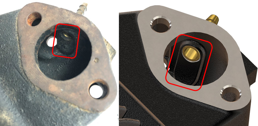 Judson oiler bung reinforcement in real vs CAD.