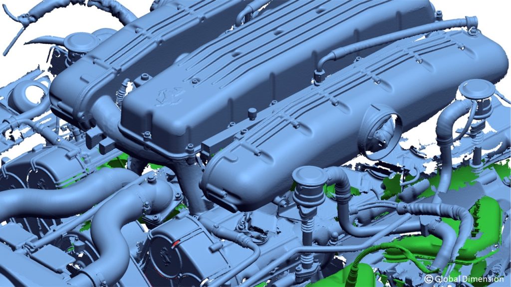 Ferrari laser 3D scan using Creaform Metra, Creaform C-track, Creaform VX Elements, 3D Systems DesigX, 3D System Wrap, and SolidWorks.