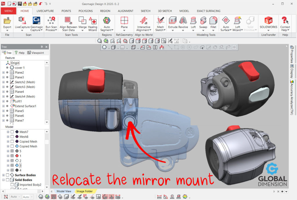 Triumph T-120 brake master cylinder Faro laser scanner, Geomagic, DesignX, and SolidWorks