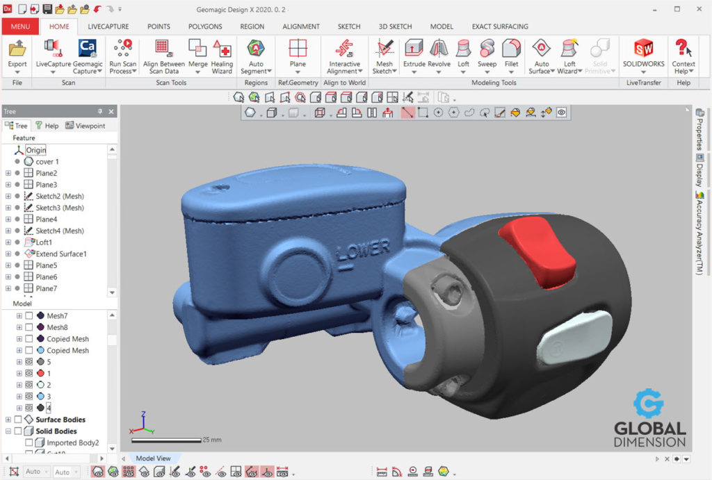 Triumph T-120 brake master cylinder Faro laser scanner, Geomagic, DesignX, and SolidWorks