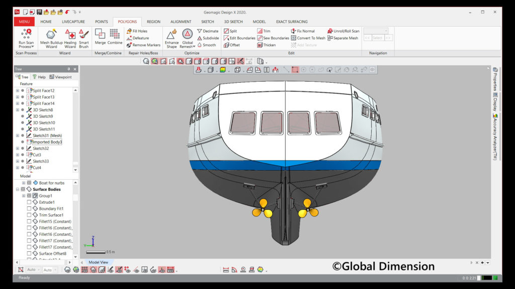 We used Creaform Metra for 3D scanning, 3D Systems Geomagic Design X, Wrap, and Solidworks.